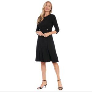 London Times Petite 3/4-Sleeve Fit- & Flare Dress - Black